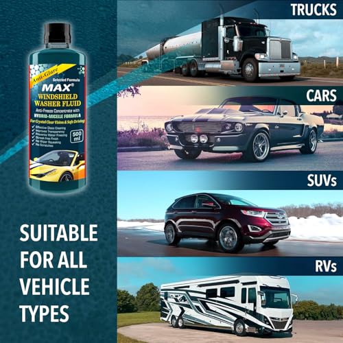 MAX Windshield Washer Fluid Concentrate (500 ML) � Anti-Freeze Formula | Car Windshield Cleaner, Streak-Free Wiper Fluid | Lubricates Wipers, Removes Bugs, Grime & Water Spots for Crystal Clear Vision - Image 4