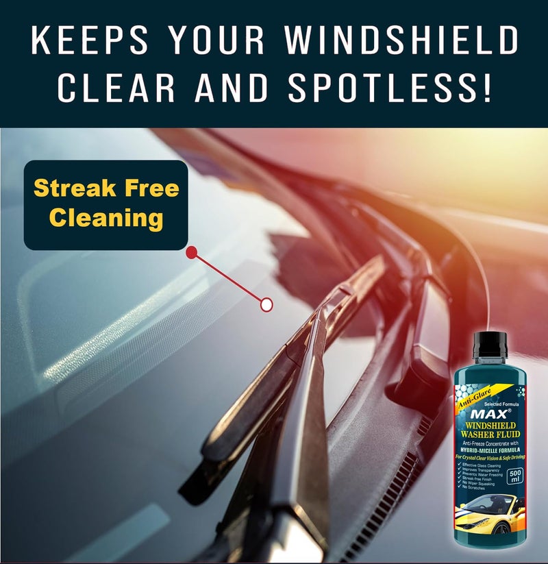 MAX Windshield Washer Fluid Concentrate (500 ML) � Anti-Freeze Formula | Car Windshield Cleaner, Streak-Free Wiper Fluid | Lubricates Wipers, Removes Bugs, Grime & Water Spots for Crystal Clear Vision - Image 2