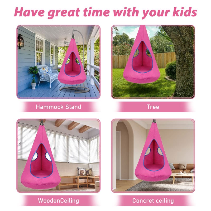 SUCHDECO Kids Nest Swing Chair, Hanging Hammock Chair with Detachable Play Tent for Outdoor and Indoor Use (32" D x 52" H), Sensory Swing for Kids (Pink) - Image 3