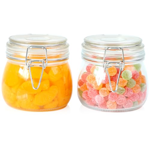 GMAEURL Glass Jar With Airtight Lid 16 Oz Set Of 2 Wide Mouth Airtight Food Storage Containers Leakproof Canister For CoffeeSugarChocolate ChipsCanningCandyCerealSpicePickleCookiesDried Fruits - Image 1