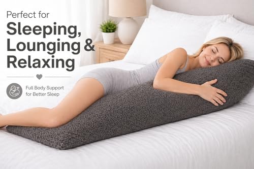 Reafort Sherpa Body Pillow Cover 21" x 54", Plush Fleece Long Body Pillowcase with Zipper Closure, Ultra Soft Fluffy Cozy Decorative Pillow Cover (21"x54" Body Pillow Cover,Charcoal Grey) - Image 4