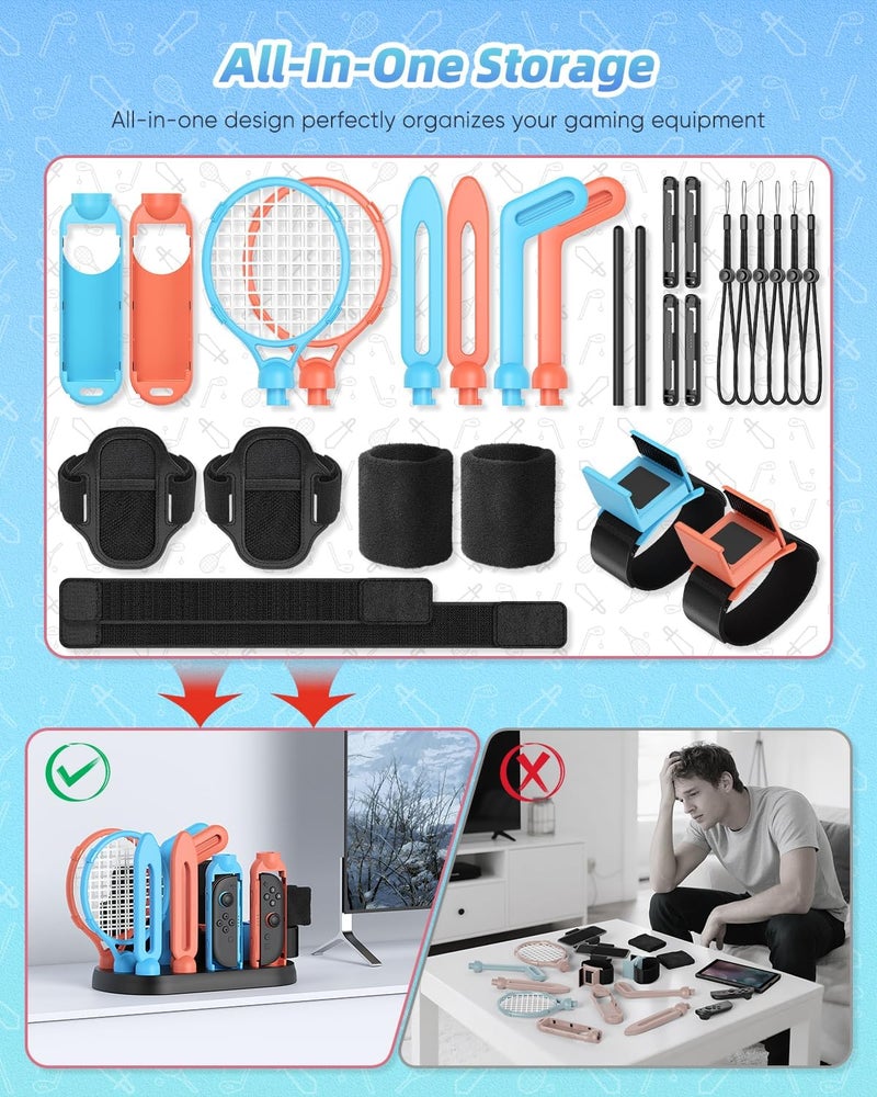 KOVA [For Switch 2/1/OLED] Sports Accessories Bundle for Nintendo Switch 2 (2025)/Switch 1 with Organizer Station,Family Party Sports Kit,Golf/Tennis/Dance/Sword/Soccer for Joycon &All-in-One Storage Stand - Image 4