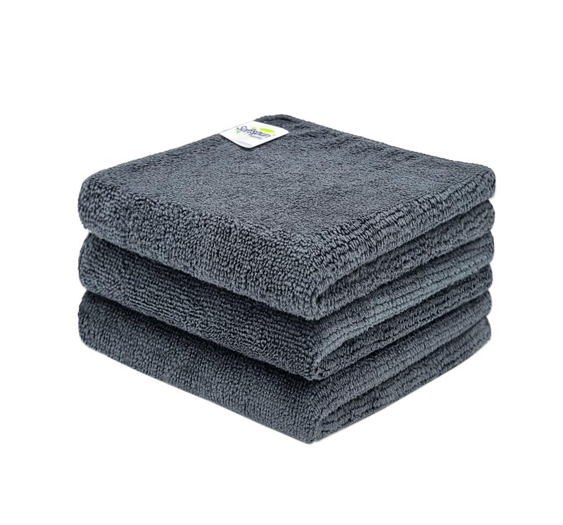 SOFTSPUN Microfiber Cloth - 3 pcs - 30x30 cms - 340 GSM Grey - Thick Lint & Streak-Free Multipurpose Cloths - Automotive Microfibre Towels for Car Bike Cleaning Polishing Washing & Detailing - Image 1