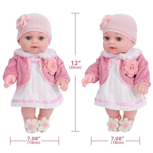 DOTVOSY 12" Girl Baby Dolls Playset Adoption Baby Doll with Clothes Accessories Include Outfits,Pacifier,Disposable Diaper,Blanket,Feeding Bottle Toy Stuff for Toddler 3 Ages and Up - Image 4