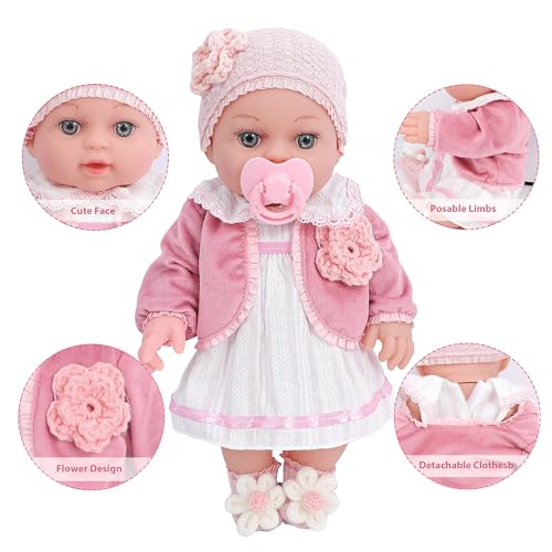 DOTVOSY 12" Girl Baby Dolls Playset Adoption Baby Doll with Clothes Accessories Include Outfits,Pacifier,Disposable Diaper,Blanket,Feeding Bottle Toy Stuff for Toddler 3 Ages and Up - Image 5