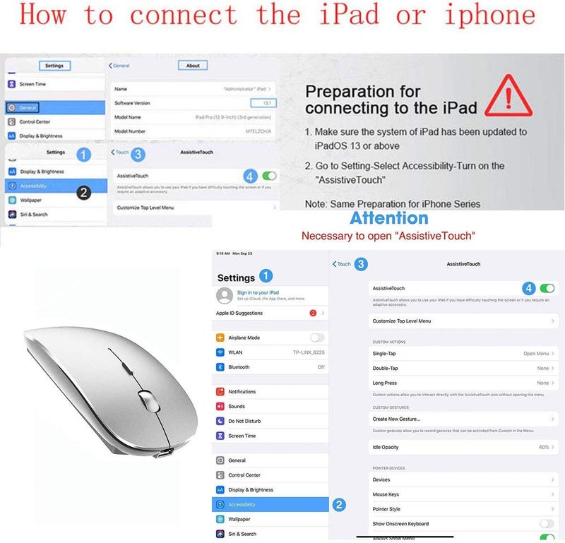 زيرو فأرة بلوتوث عامة قابلة للشحن لاسلكية لجهاز MacBook Pro، فأرة لاسلكية بلوتوث للابتوب والكمبيوتر الشخصي (فضي) - Image 2