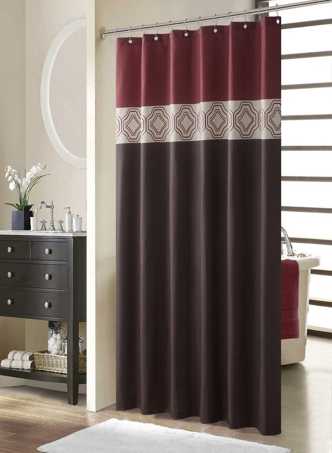 BESTRIPES Fabric Shower Curtain, Brown and Burgundy Color Block Cloth Shower Curtains for Bathroom, Waterproof Polyester Bathroom Curtains, 72" W x 72" H - Image 1