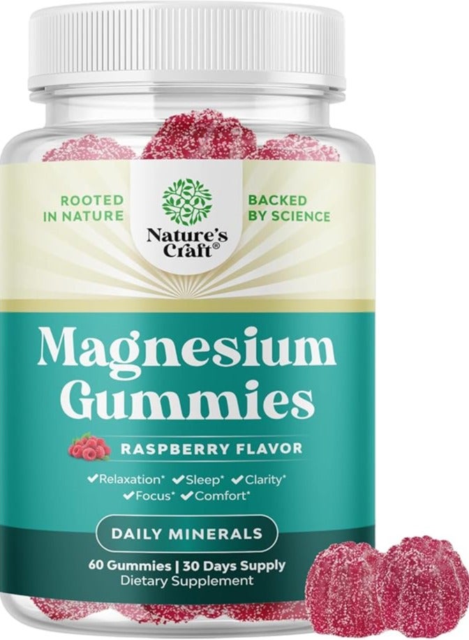Natures Craft Magnesium Gummies, Raspberry Flavor, 60 Gummies - Image 1