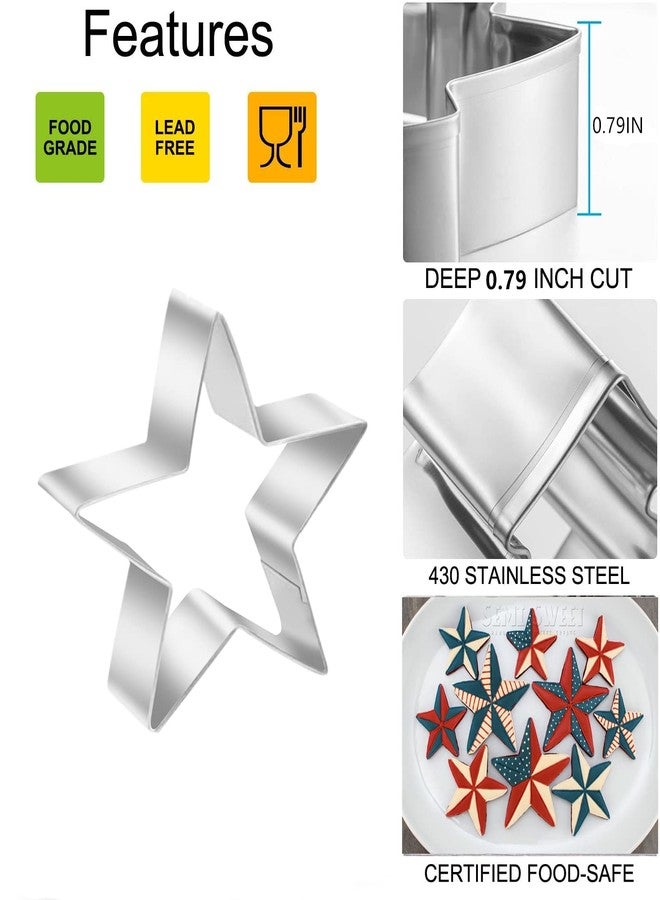 Q-BAKER 6 Pieces Star Cookie Cutters, 3D Christmas Tree Cookie Cutter Set, 4th of July Cookie Cutters, Assorted Sizes Stainless Steel Star Shapes, Molds for Making Biscuit Molds Fondant Decorations - Image 3