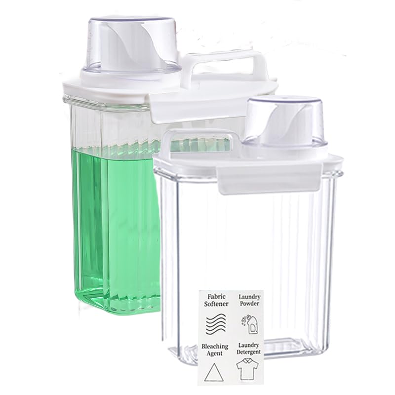 Akalin [2 Pack] Laundry Detergent Dispenser for Laundry Room Organization and Storage,2000ml Laundry Soap Dispenser，Liquid Laundry Detergent Dispenser with 4 Removable Labels, BPA Free & Pet Plastic, Clear - Image 1