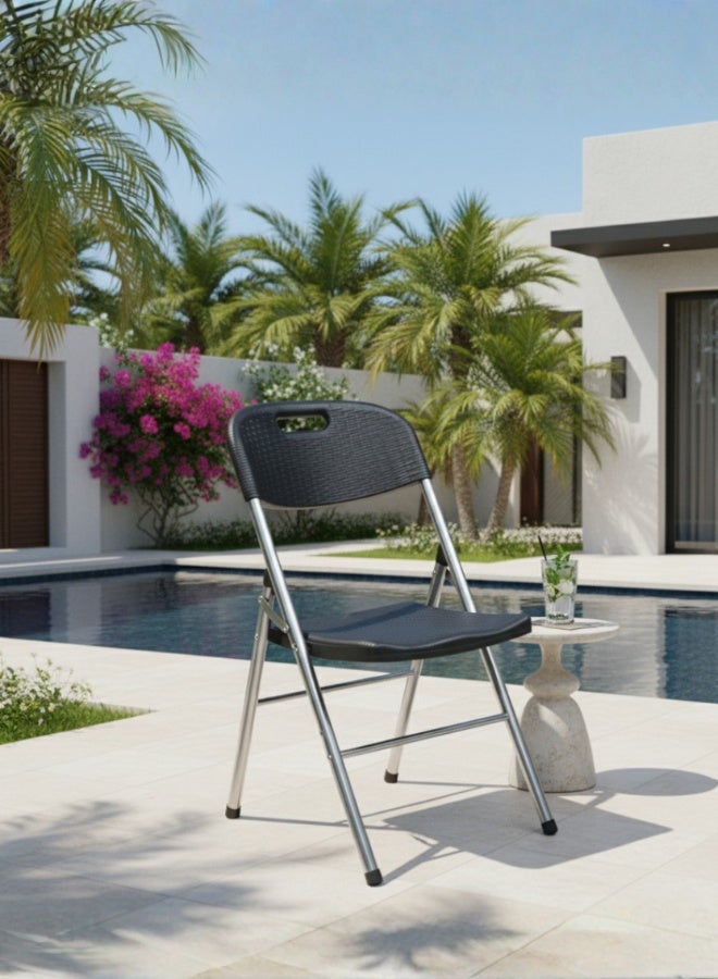Marcolo Rattan Folding Chair – Foldable, Lightweight & Extra Sturdy (Black) - Image 1