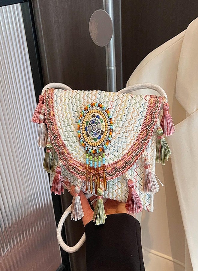 capasin Mandala Bohemian Knitted Envelope Purses Cute Boho Beach Woven Small Shoulder Bags for Women (White) - Image 2