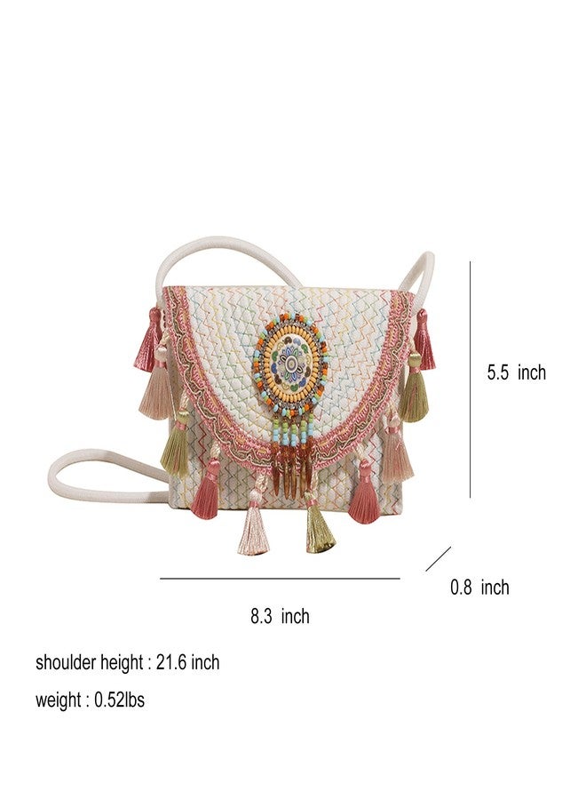 capasin Mandala Bohemian Knitted Envelope Purses Cute Boho Beach Woven Small Shoulder Bags for Women (White) - Image 4