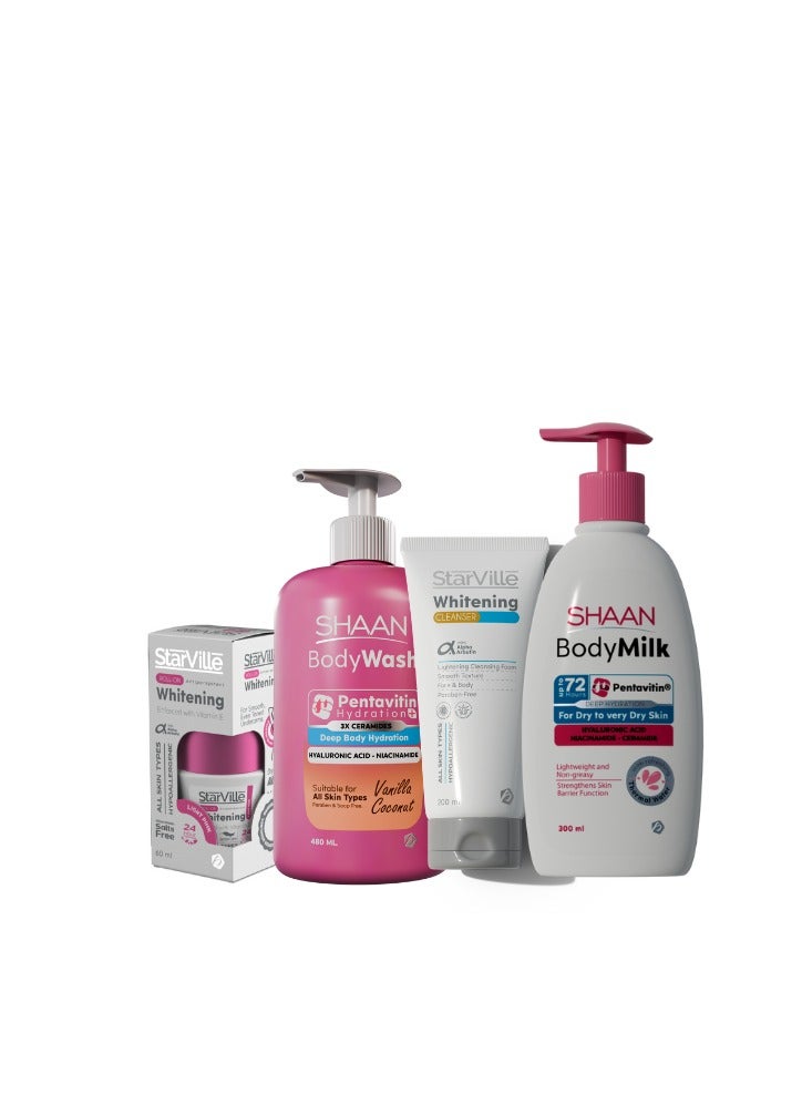 Shaan body wash vanilla coconut-shaan body milk-starville roll on light pink-starville Whitening cleanser 200ml - Image 1