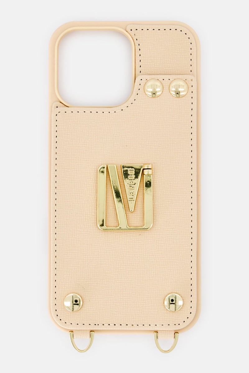 LEVELO iPhone 16 Pro Max Serena Leather 3 Card Slots Protective Case, Beige - Image 1