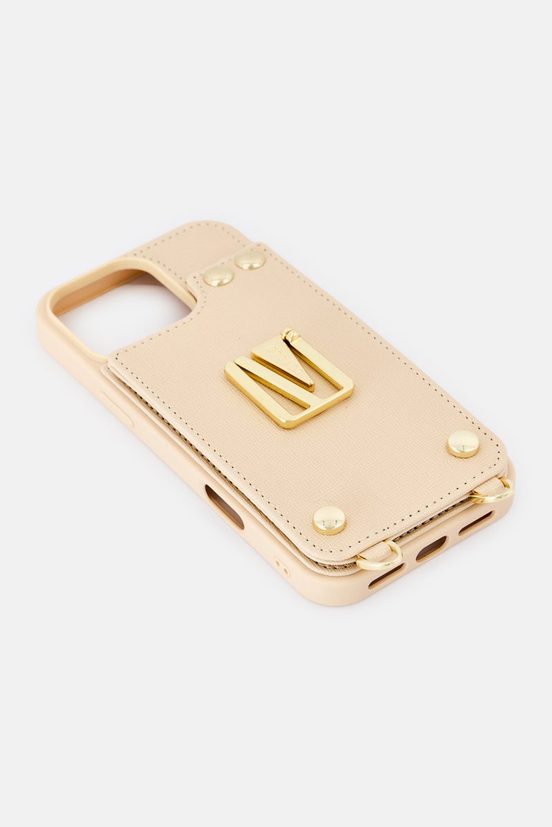 LEVELO iPhone 16 Pro Max Serena Leather 3 Card Slots Protective Case, Beige - Image 4