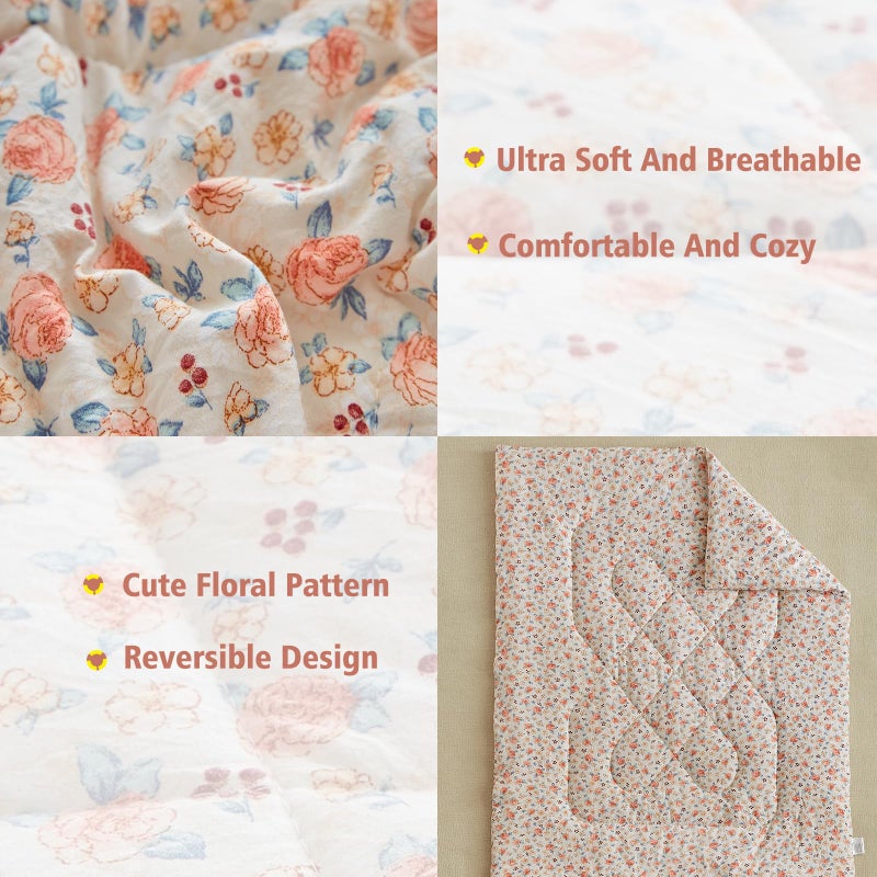 DuShow Toddler Bedding Set for Girls,4 Pieces Floral Toddler Girl Comforter Set,Super Soft Reversible Toddler Sheet Set,Lightweight Crib Bed Set -Pink - Image 3