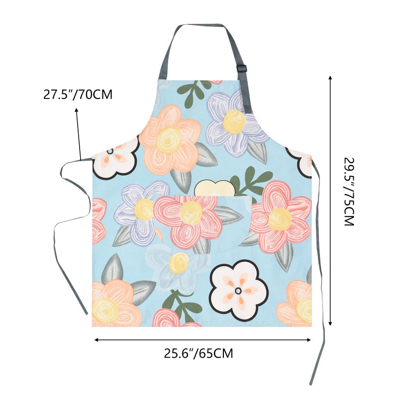 ARBINSON 2 Pack Floral Apron for Women with Pockets, Adjustable Cotton Chef Aprons for Kitchen, Cooking, BBQ & Grill (Orange/Floral) - Image 2