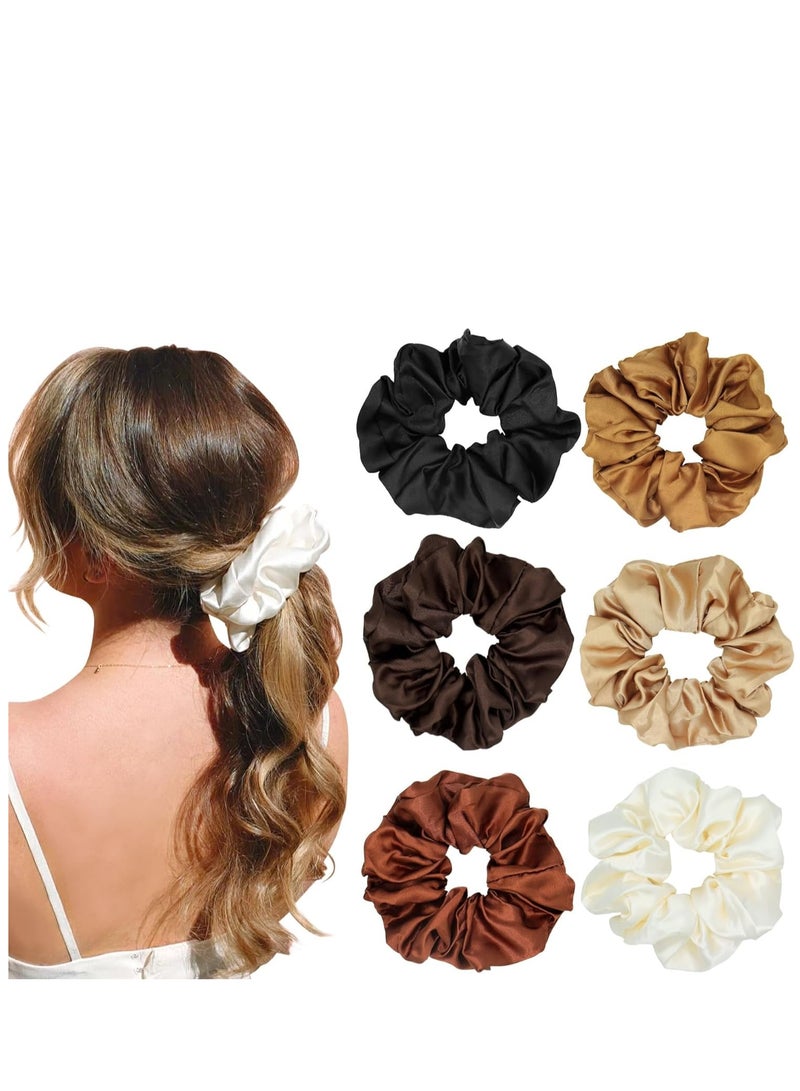 KASTWAVE Large Satin Hair Scrunchies for Women, 6PCS Leopard Silk Satin Ponytail Holder, Solid Color Elastic Hair Bands Scrunchy Hair Ties Ropes for Women Girls Ladies - Image 1