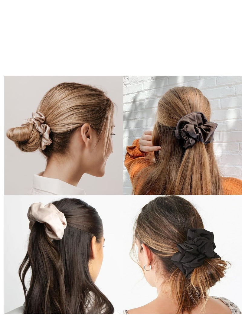 KASTWAVE Large Satin Hair Scrunchies for Women, 6PCS Leopard Silk Satin Ponytail Holder, Solid Color Elastic Hair Bands Scrunchy Hair Ties Ropes for Women Girls Ladies - Image 5