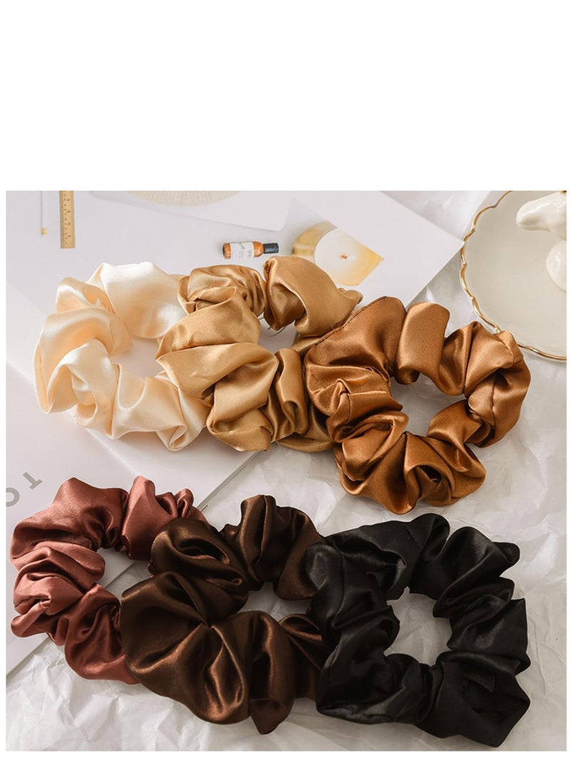 KASTWAVE Large Satin Hair Scrunchies for Women, 6PCS Leopard Silk Satin Ponytail Holder, Solid Color Elastic Hair Bands Scrunchy Hair Ties Ropes for Women Girls Ladies - Image 3