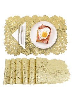 HASTHIP HASTHIP® 6pcs Golden Daisy Placemats Floral Embossing Dinning Table Placemats PVC Grease-Proof Decorative Placemats Multipurpose Placemat for Party, Festival, Gathering  - Image 1