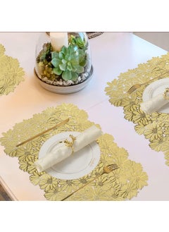 HASTHIP HASTHIP® 6pcs Golden Daisy Placemats Floral Embossing Dinning Table Placemats PVC Grease-Proof Decorative Placemats Multipurpose Placemat for Party, Festival, Gathering  - Image 4