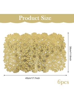 HASTHIP HASTHIP® 6pcs Golden Daisy Placemats Floral Embossing Dinning Table Placemats PVC Grease-Proof Decorative Placemats Multipurpose Placemat for Party, Festival, Gathering  - Image 2