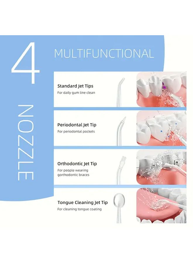 White Portable Electric Dental Flosser USB Rechargeable Water Flosser 4 Nozzles - Image 5
