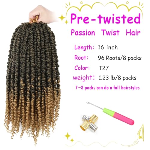 Bileaf Pretwisted Passion Twist Crochet Hair 16 Inch Crochet Passion Twist Hair Pre-Twisted, Pre Looped Ombre Passion Twist Crochet Braids Bohemian Crochet Hair 8 Packs T27 - Image 3