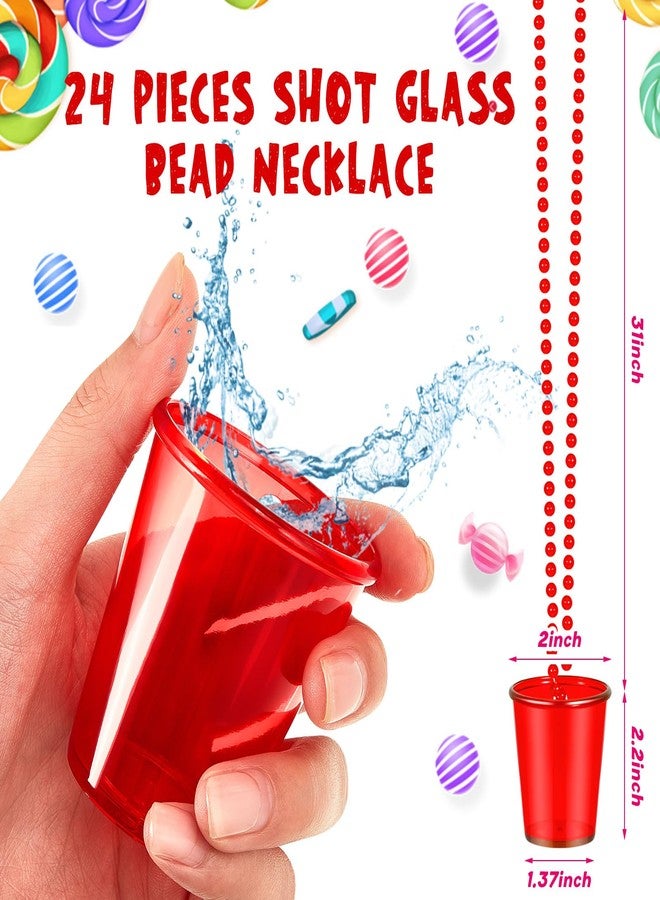 سوريو مجموعة أكواب شوت من Sureio، 24 قطعة، على قلادة مزينة بالخرز، مصنوعة من البلاستيك، مناسبة لحفلات توديع العزوبية، للرجال والنساء (شفاف أحمر). - Image 2