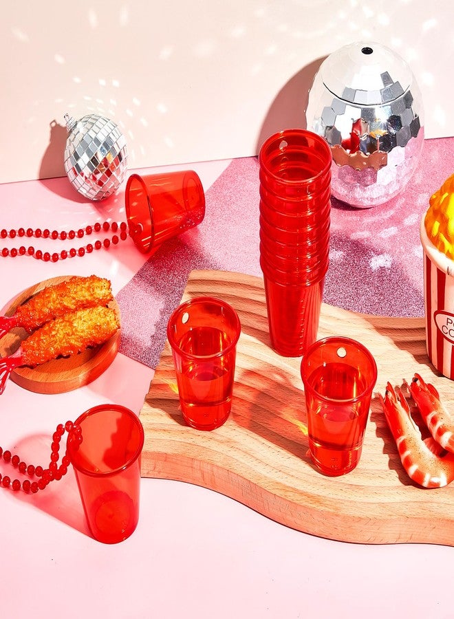 سوريو مجموعة أكواب شوت من Sureio، 24 قطعة، على قلادة مزينة بالخرز، مصنوعة من البلاستيك، مناسبة لحفلات توديع العزوبية، للرجال والنساء (شفاف أحمر). - Image 4