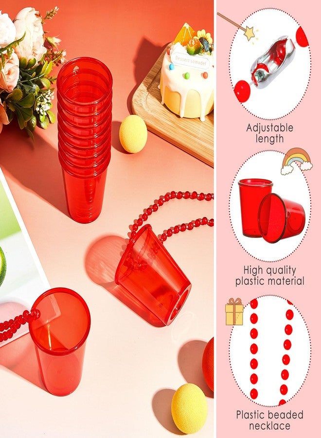 سوريو مجموعة أكواب شوت من Sureio، 24 قطعة، على قلادة مزينة بالخرز، مصنوعة من البلاستيك، مناسبة لحفلات توديع العزوبية، للرجال والنساء (شفاف أحمر). - Image 3