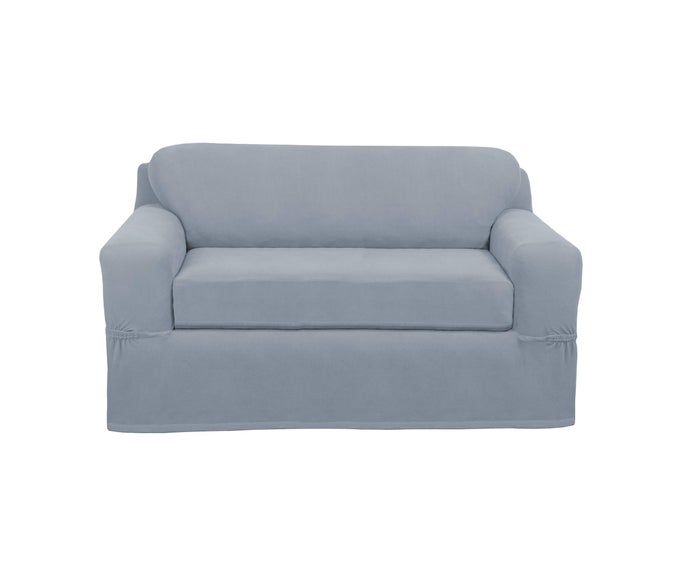 PIXEL ULTRA SOFT STRETCH COUCH FURNITURE COVER SLIPCOVER 2PIECE LOVESEAT STEEL BLUE