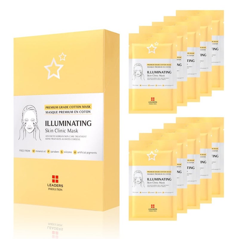 Leaders Insolution Illuminating Skin Clinic Mask  Omega3  Purslane Extract for Radiant Glow  Niacinamide Brightening Treatment  Even Skin Tone  100 Natural Cotton 10 Sheets