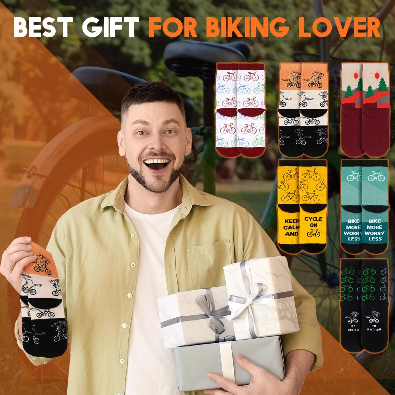 Zoooyawn 6 Pairs Cycling Biking Socks for Men Women Biking Gifts Bulk Funny Crew Socks for Mountain Bike Sports Lovers Gifts(Cycling) - Image 2