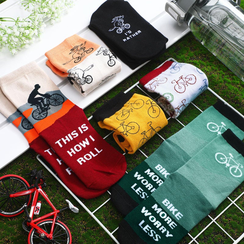 Zoooyawn 6 Pairs Cycling Biking Socks for Men Women Biking Gifts Bulk Funny Crew Socks for Mountain Bike Sports Lovers Gifts(Cycling) - Image 3