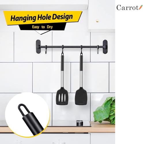 Carrot - Pack of 2 Silicone Solid Spatula Turner,Non Stick Slotted Kitchen Spatulas,High Heat Resistant BPA Free Cooking Utensils,Ideal Cookware for Fish,Eggs,Pancakes (Black) - Image 4