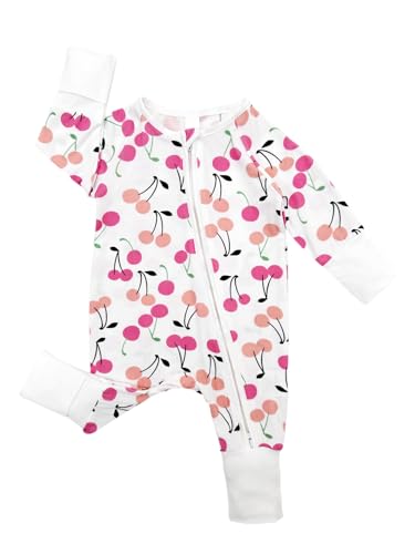 Bow Dream Baby Girl Clothing Footies Bamboo Rayon Baby Girl Clothes Baby Romper Jumpsuit Newborn24 Months Pink Flower Cherry 612 Months - Image 3