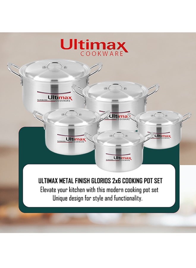 ULTIMAX Metal Finish Glorious Cooking Pots 5 Pcs Set 2x6 With Durable Handles And Heavy Lids, Dishwasher & Oven Safe, Even Heat Distribution,SS handle for Comfortable Grip, Suitable on Most Stoves, 20-30 cm  - Image 5