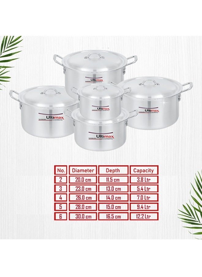 ULTIMAX - Metal Finish Glorious Cooking Pots 5 Pcs Set 2x6 With Durable Handles And Heavy Lids, Dishwasher & Oven Safe, Even Heat Distribution,SS handle for Comfortable Grip, Suitable on Most Stoves, 20-30 cm - Image 1