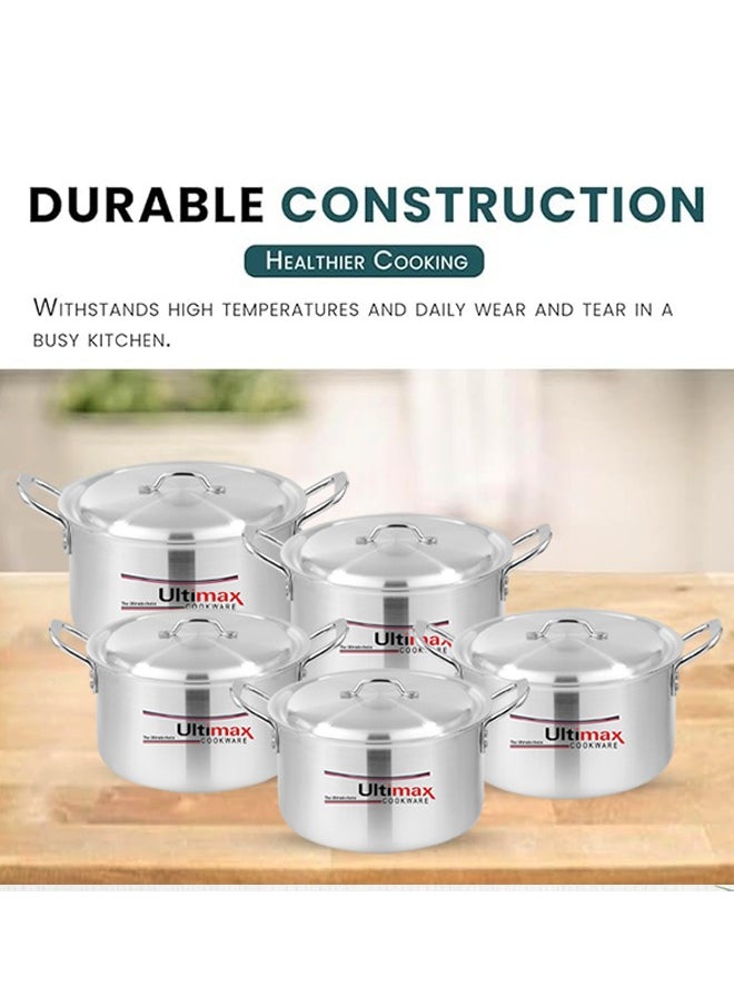 ULTIMAX - Metal Finish Glorious Cooking Pots 5 Pcs Set 2x6 With Durable Handles And Heavy Lids, Dishwasher & Oven Safe, Even Heat Distribution,SS handle for Comfortable Grip, Suitable on Most Stoves, 20-30 cm - Image 1