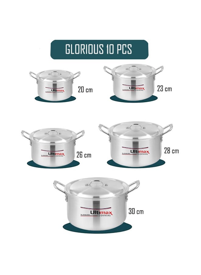 ULTIMAX - Metal Finish Glorious Cooking Pots 5 Pcs Set 2x6 With Durable Handles And Heavy Lids, Dishwasher & Oven Safe, Even Heat Distribution,SS handle for Comfortable Grip, Suitable on Most Stoves, 20-30 cm - Image 1