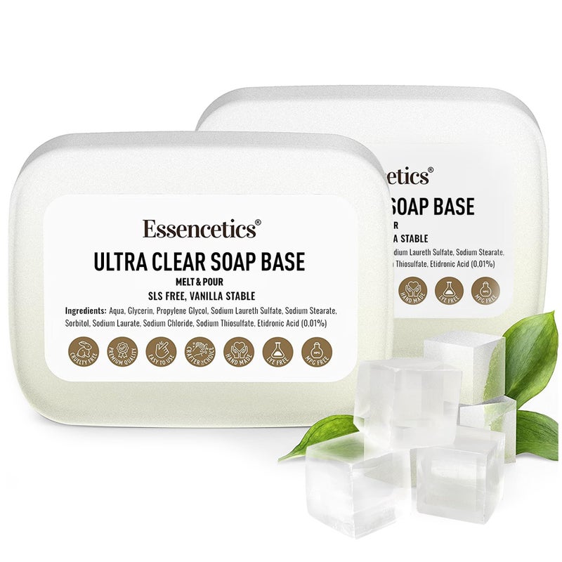 Essencetics Clear Glycerin Soap Base Bulk 5lb SLS Free Vegan Organic Melt and Pour Soap Base for Soaps Making Made from Natural Glycerin Glicerina para Hacer Jabones Artesanales Organica