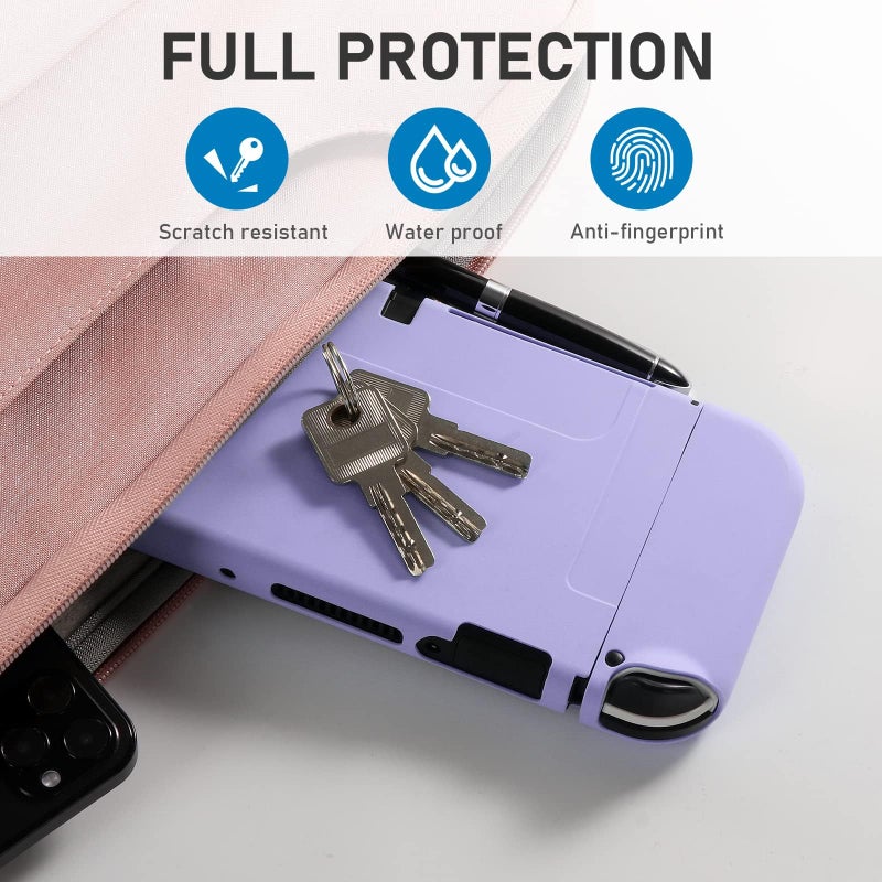 bruximly Switch OLED Case for Nintendo Switch OLED Model, Dockable Cover Soft TPU Protector Case for Switch OLED Grips & Console and Accessories with 2 Pcs Thumb Caps, Purple - Image 4