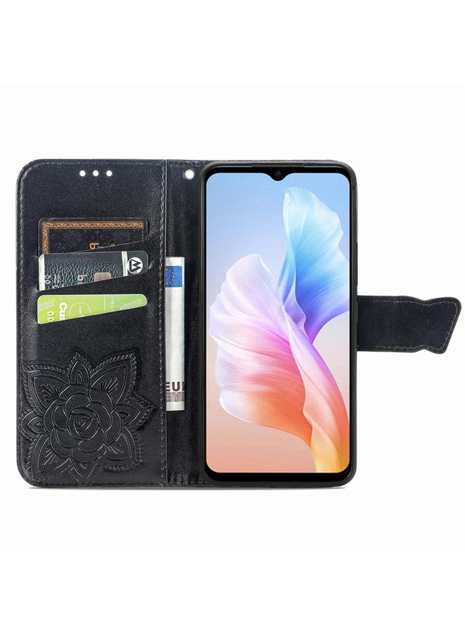 اس-توب جراب لهاتف DOOGEE X98 Pro / X98 جراب هاتف جلدي منقوش عليه زهرة حب الفراشة - Image 3