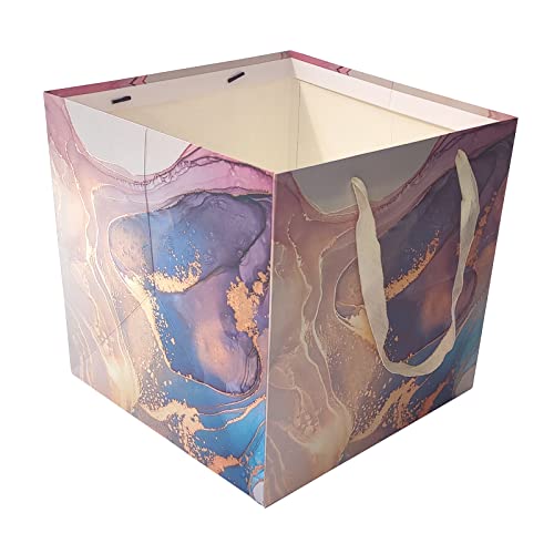 RUIFYRAY Extra Large Gift Bag, 11.8 inches Square Reusable Big Bag with Handle, for Wedding, Birthday, Presents, Father's Day Gift, Purple Gold - Image 1