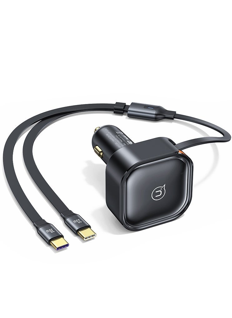 C41 30W Car Charger with 2IN1 Retractable Cable Type-C+Type-C | Fast Charging, Dual Type-C Ports, Compact Design, Universal Compatibility, Smart IC Protection – High-Speed Car Charger for Smartphones and Tablets - Image 1
