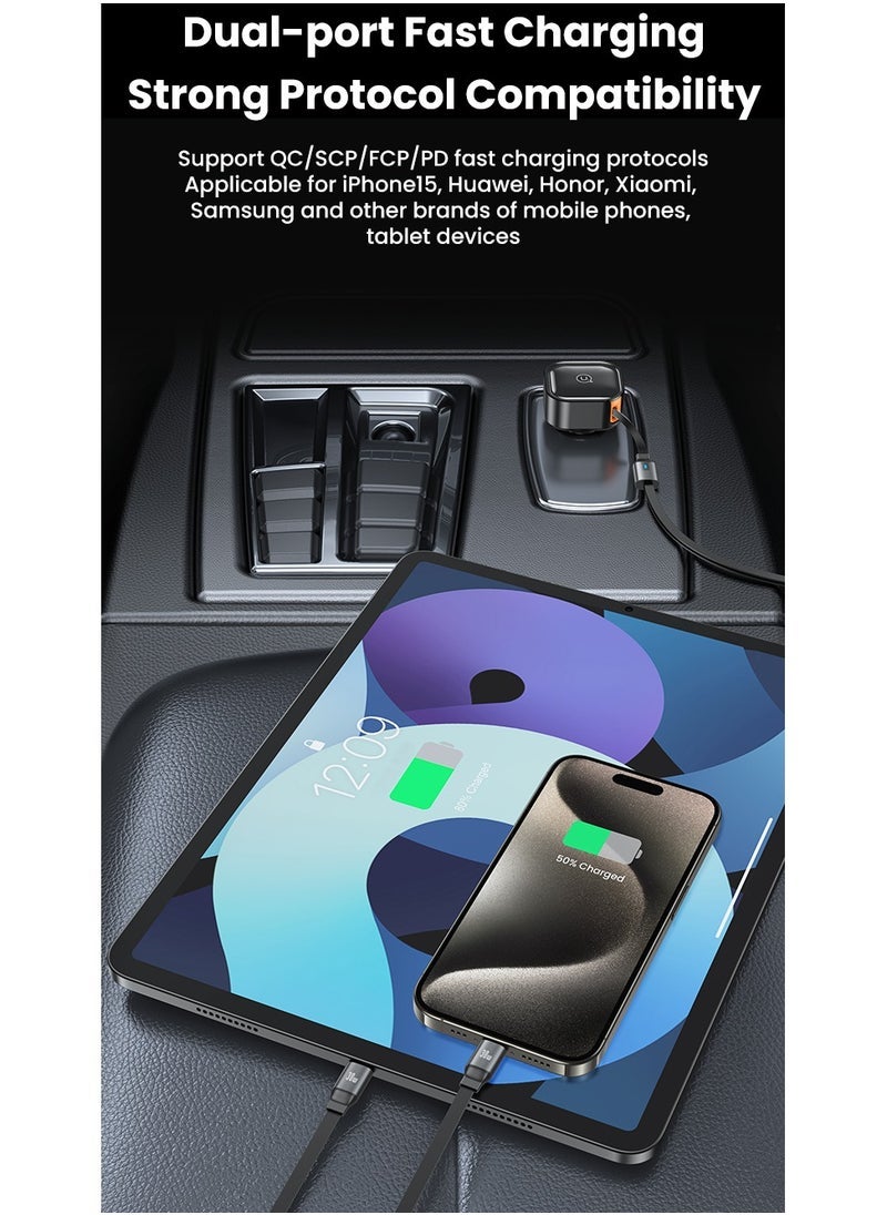 C41 30W Car Charger with 2IN1 Retractable Cable Type-C+Type-C | Fast Charging, Dual Type-C Ports, Compact Design, Universal Compatibility, Smart IC Protection – High-Speed Car Charger for Smartphones and Tablets - Image 4