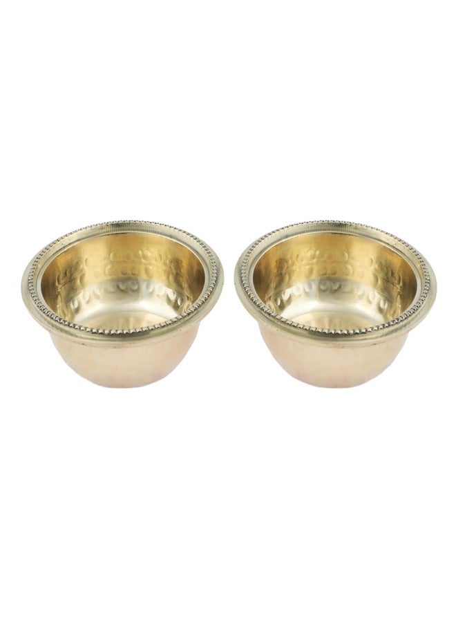 Aditri Creation Set of 2 Decorative Pooja Bowls Multipurpose Pooja small Brass Katori Prasad Bowls pooja articles Traditional Festival Housewarming Puja Decoration Items (Size :- 3" Inches ) (Deisgn 3) - Image 1